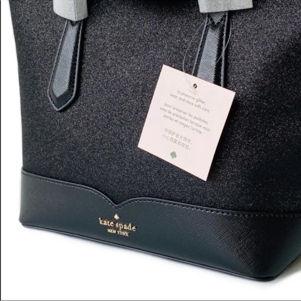 Kate Spade New York Black Glitter Satchel Tote with Crossbody Strap NWT